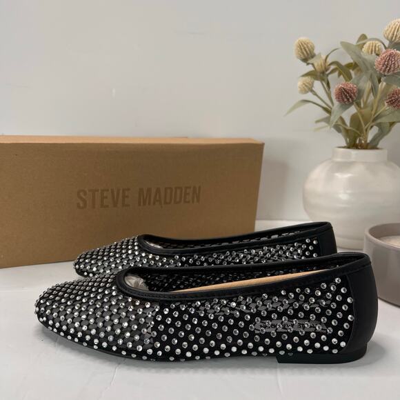 Steve Madden Auden Mesh Textile Flats with Rhinestones Black Women 7.5 NWB - Picture 3 of 10